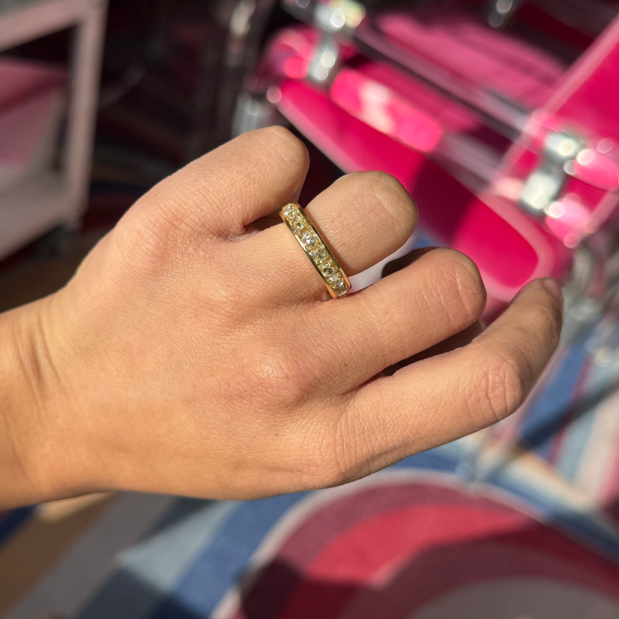 5.93ctw Fancy Yellow Old Mine Cut Diamond Eternity Band