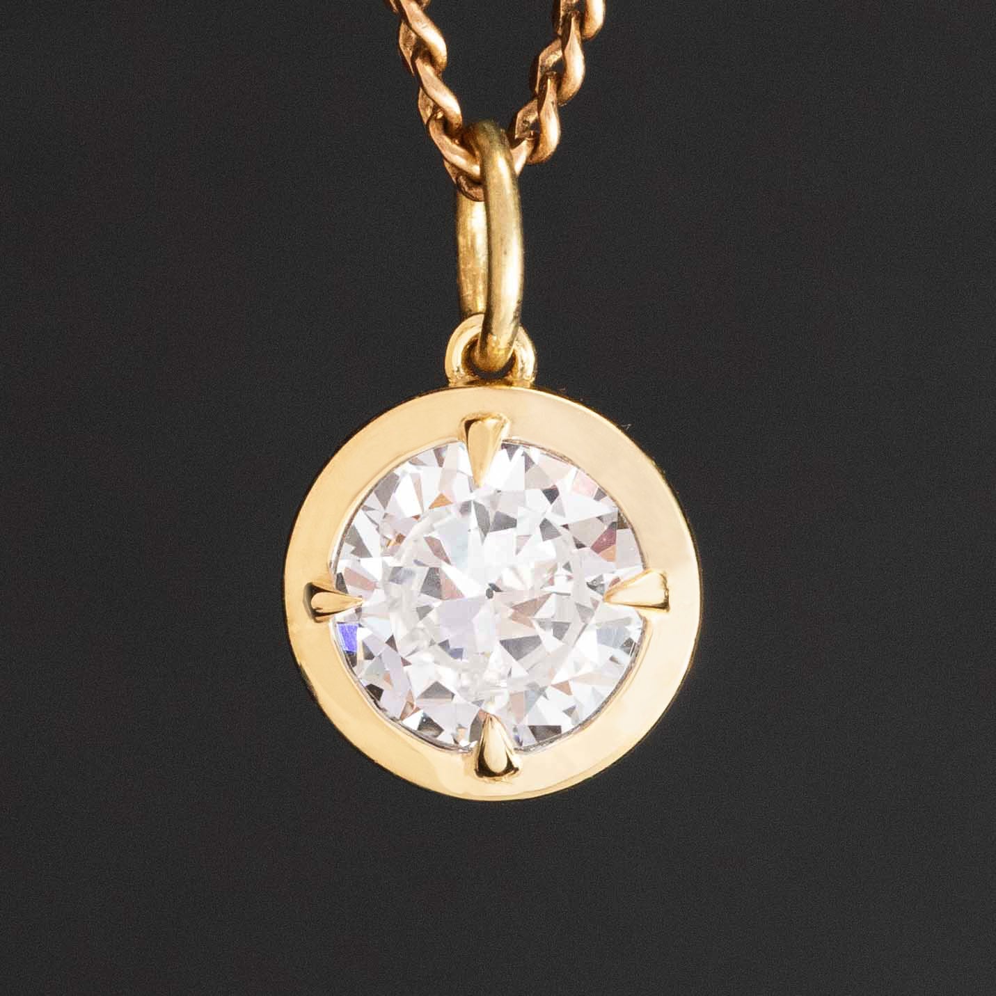 .59ct Old European Cut Diamond Compass Pendant in gold on chain