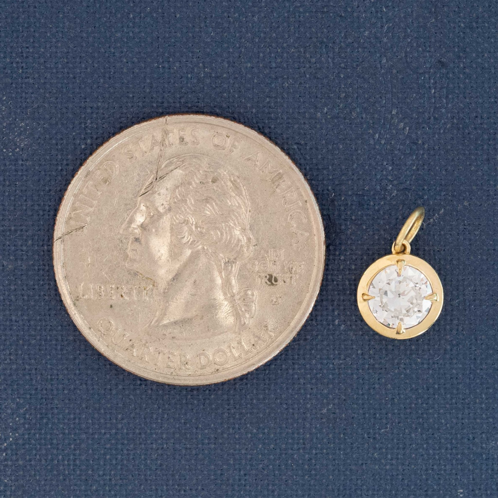 Close up of .59ct Old European diamond in compass design