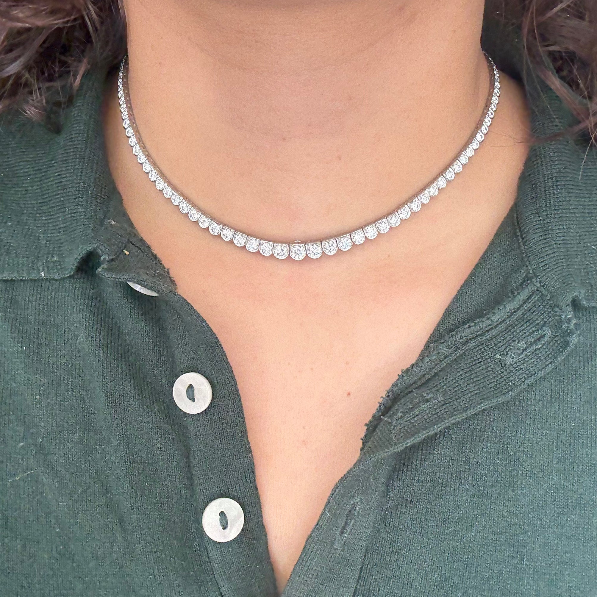 6.00ctw (est) Vintage Graduated Round Brilliant Cut Diamond Tennis Necklace