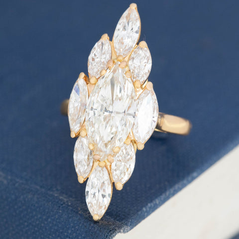 6.00ctw Vintage Marquise Cut Diamond Cluster Ring