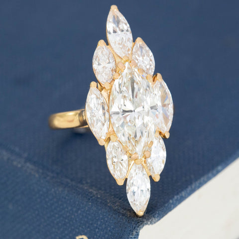 6.00ctw Vintage Marquise Cut Diamond Cluster Ring