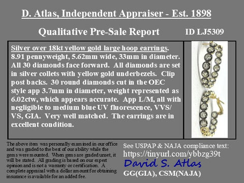 6.02ctw Old European Cut Diamond Collet Inside Out Hoop Earrings