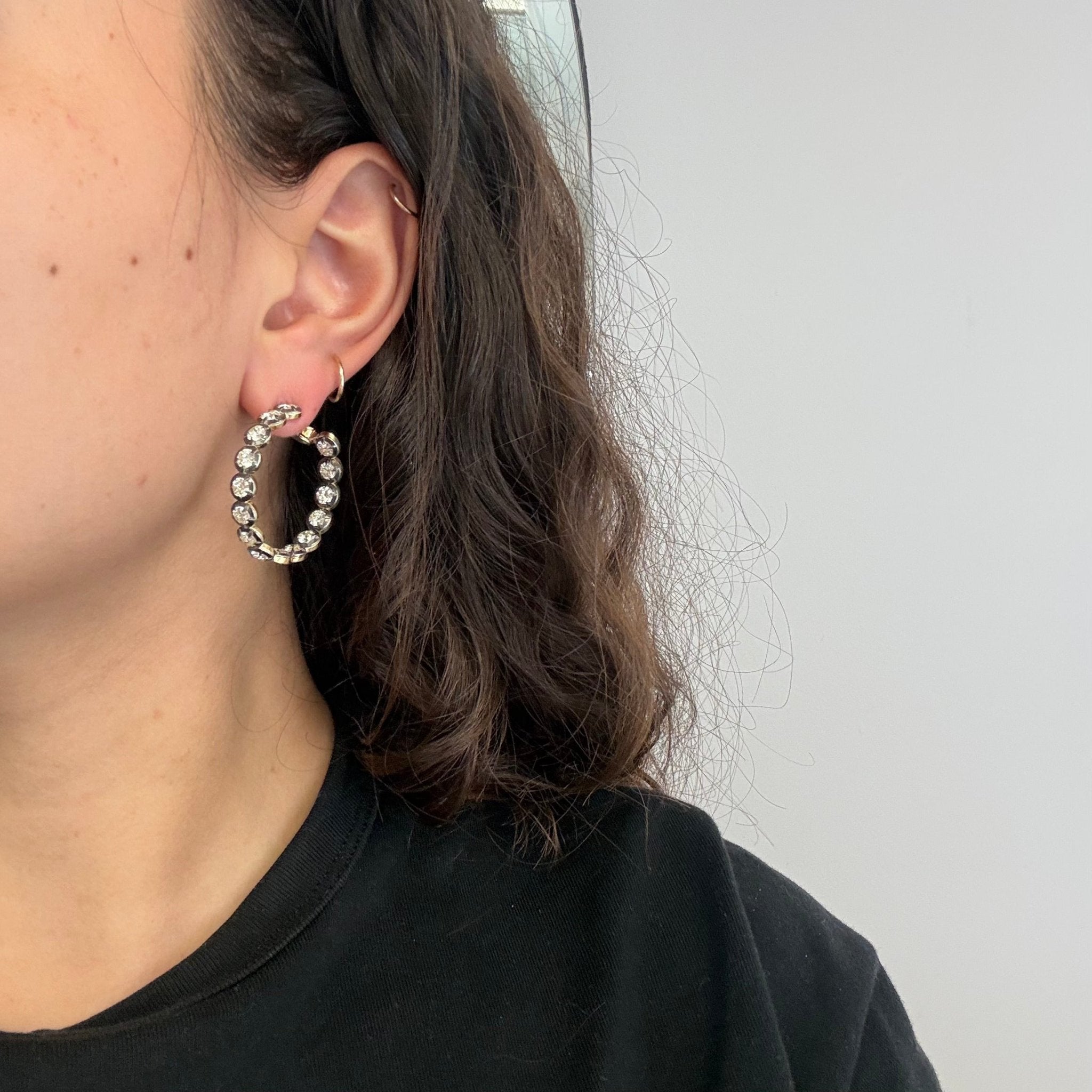 6.02ctw Old European Cut Diamond Collet Inside Out Hoop Earrings