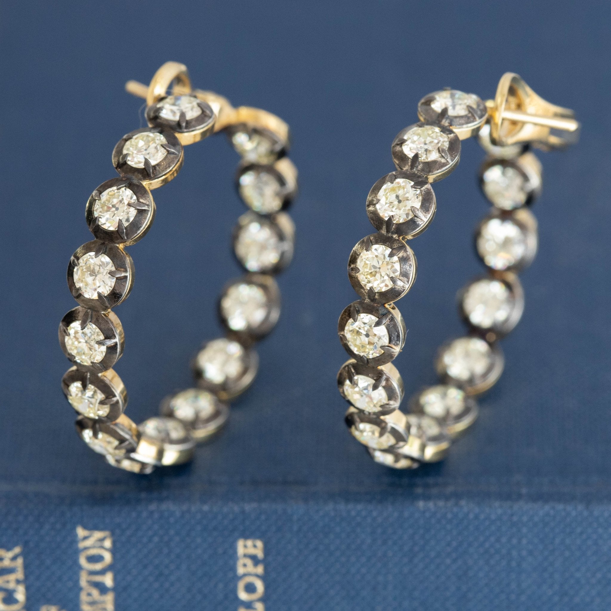 6.02ctw Old European Cut Diamond Collet Inside Out Hoop Earrings