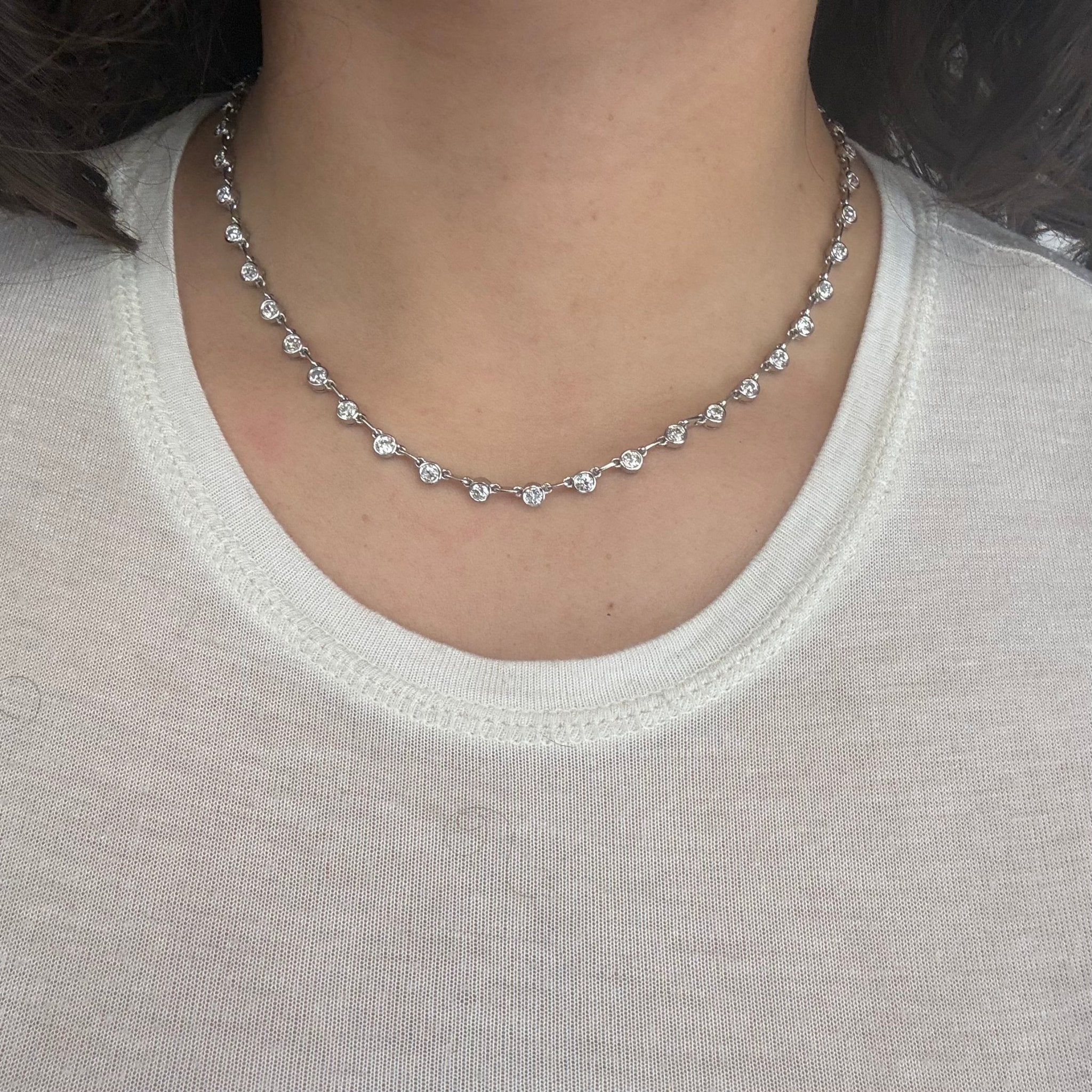 6.03ctw Old European Cut Diamond Bezel Bar Link Tennis Necklace