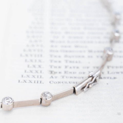 6.17ctw Vintage Old European Cut Diamond Bar Link Riviere Necklace, English