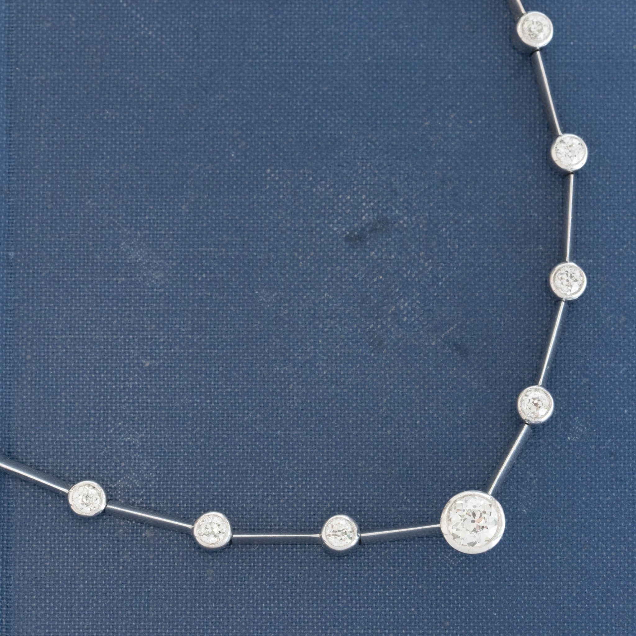 6.17ctw Vintage Old European Cut Diamond Bar Link Riviere Necklace, English