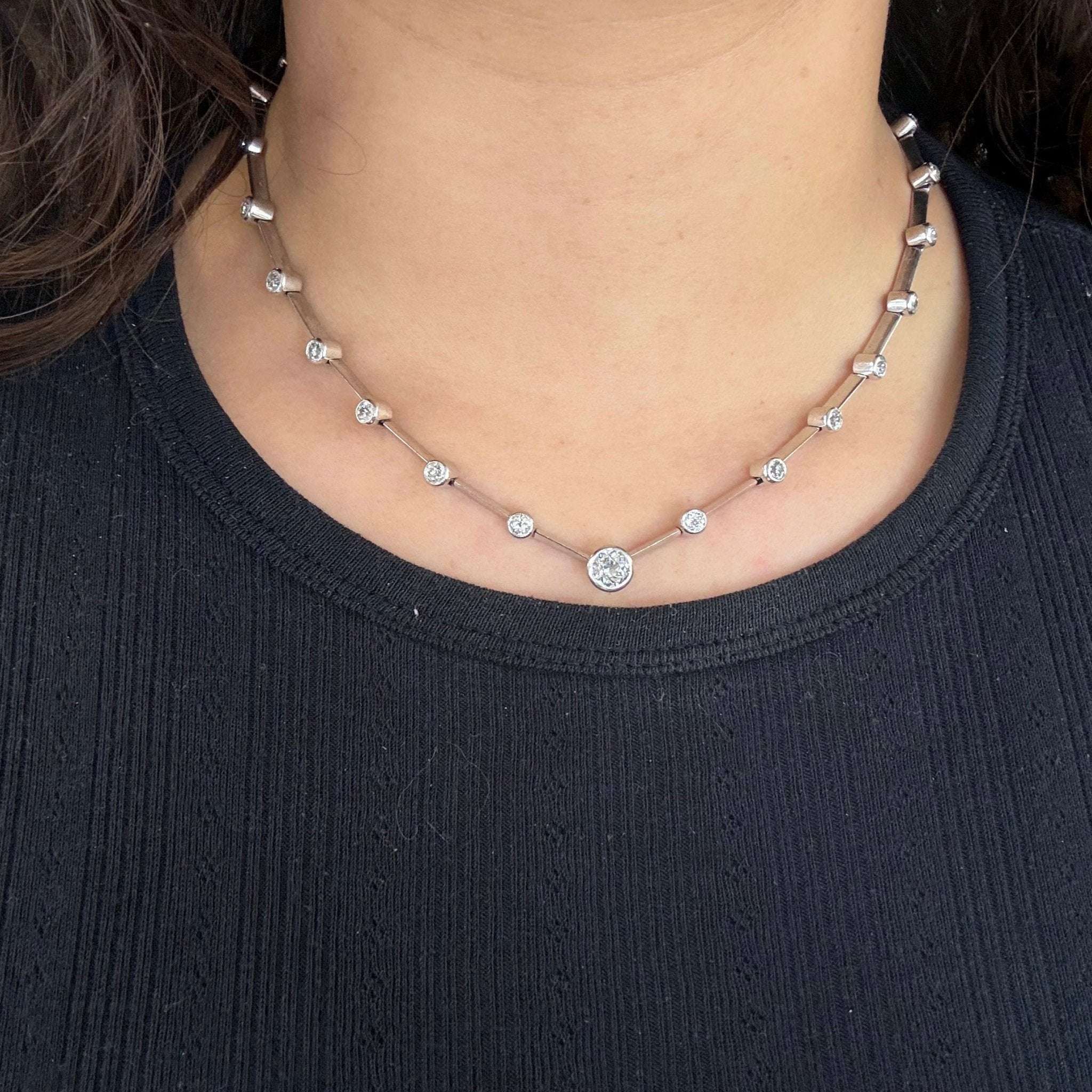 6.17ctw Vintage Old European Cut Diamond Bar Link Riviere Necklace, English