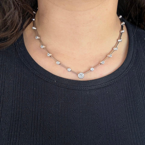 6.17ctw Vintage Old European Cut Diamond Bar Link Riviere Necklace, English