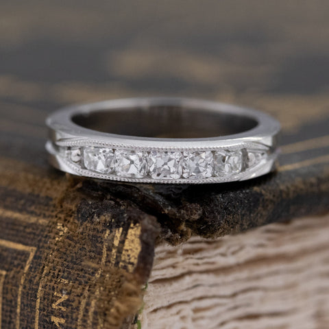 .61ctw Channel Set Old Mine Cut Diamond Band with Old Mine Cut Diamonds in platinum, antique-inspired one-of-a-kind wedding band