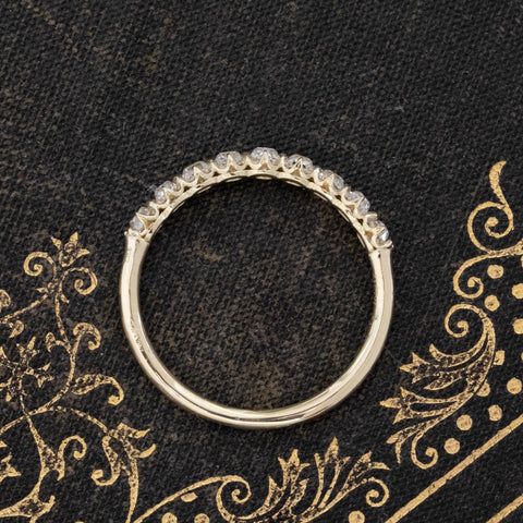 Side view of .61ctw Petite Old Mine Cut Diamond Half-Hoop Band, natural Earth-mined Old Mine Cut Diamonds in yellow gold