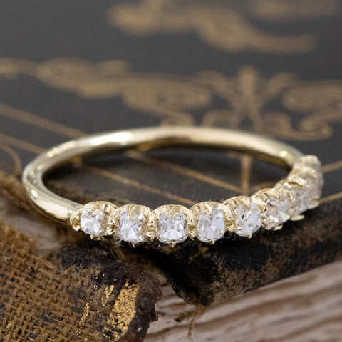 Historic style .61ctw Petite Old Mine Cut Diamond Half-Hoop Band wedding band with Old Mine Cut Diamonds, unique heirloom in yellow gold