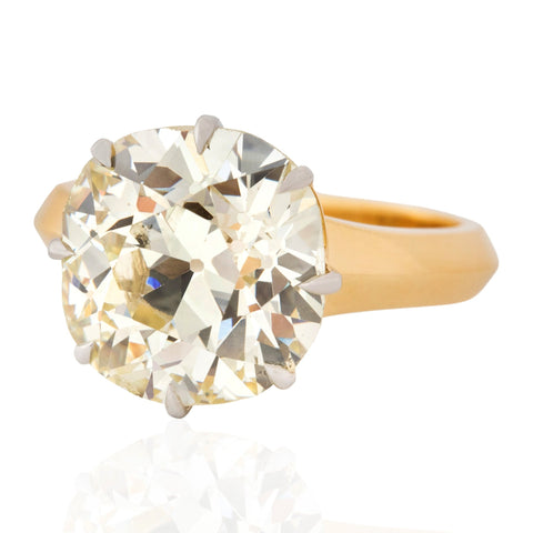 6.28ct old mine cut diamond solitaire ring in 18kt yellow gold and platinum, GIA – alternate view 4