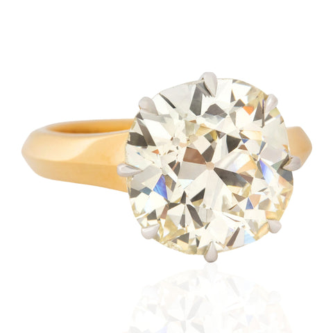 6.28ct old mine cut diamond solitaire ring in 18kt yellow gold and platinum, GIA – alternate view 3