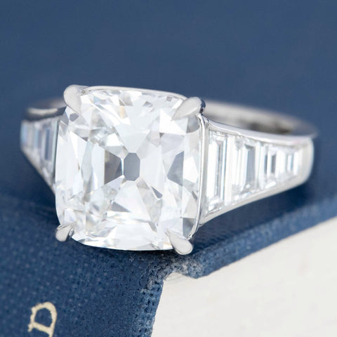 6.28ctw Cushion Cut & Baguette Diamond Ring, GIA H VS2