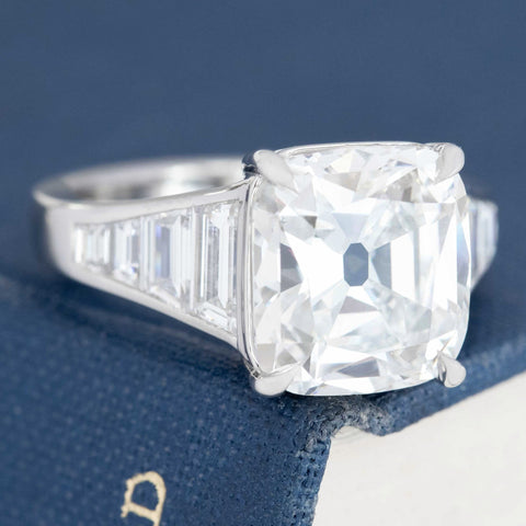 6.28ctw Cushion Cut & Baguette Diamond Ring, GIA H VS2