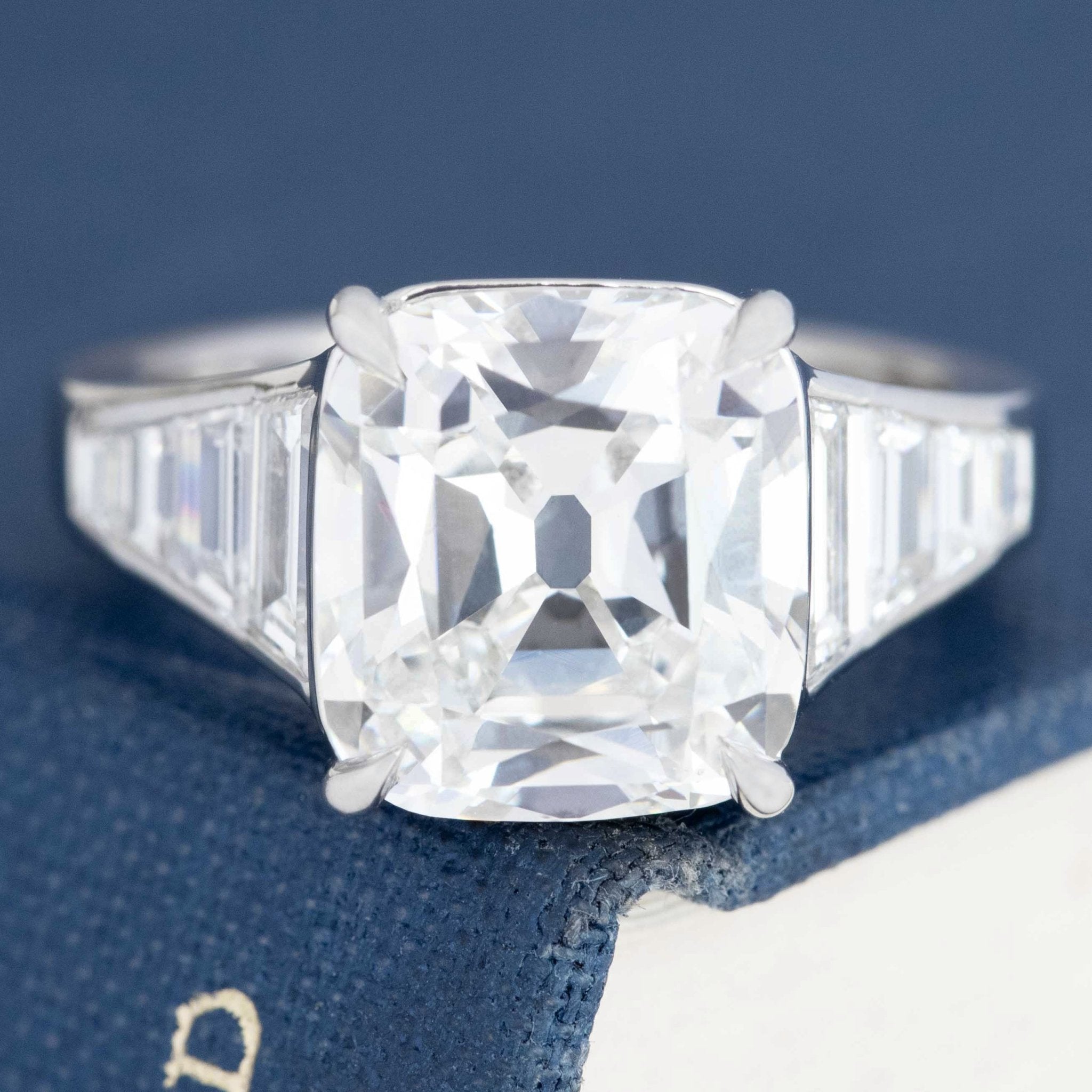 6.28ctw Cushion Cut & Baguette Diamond Ring, GIA H VS2
