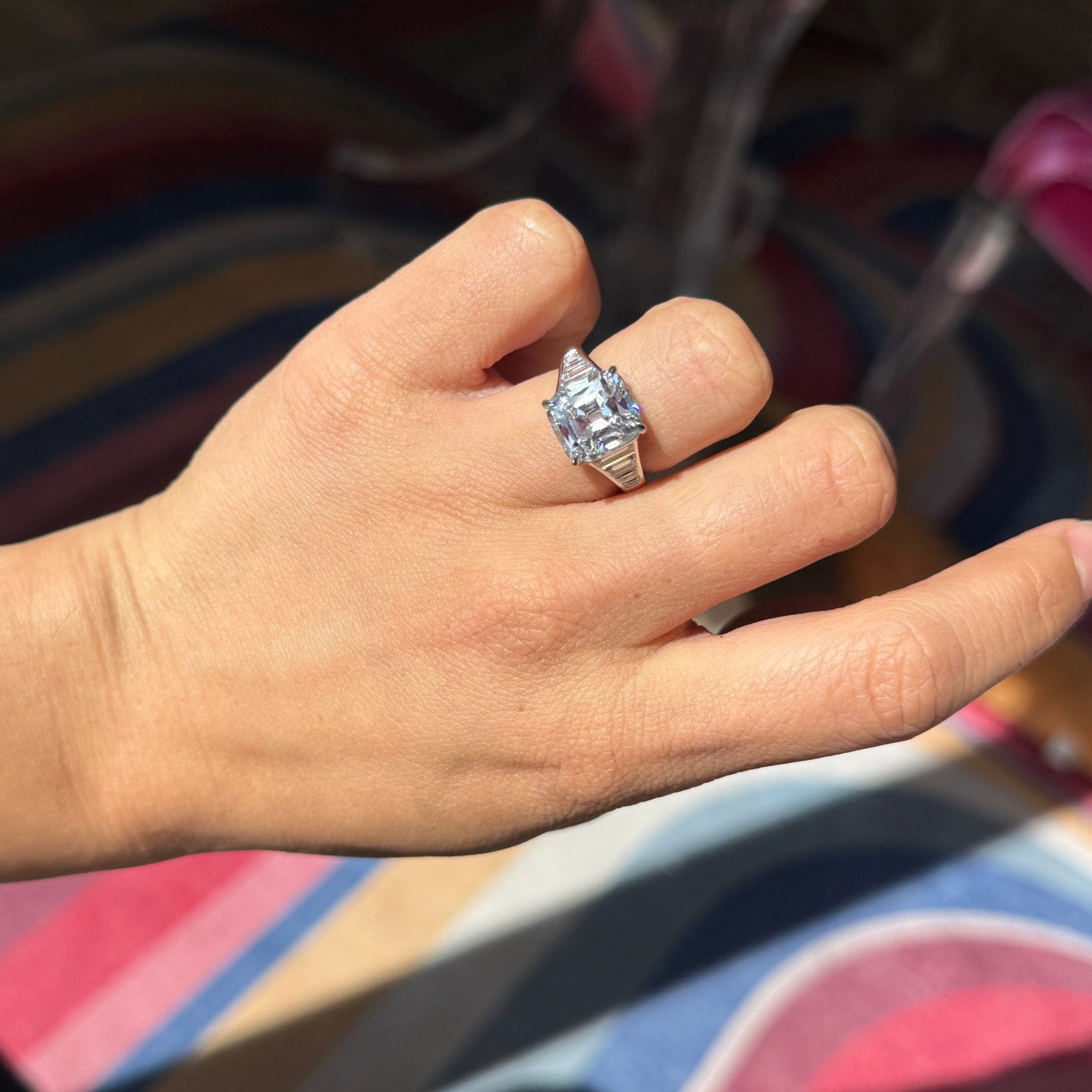 6.28ctw Cushion Cut & Baguette Diamond Ring, GIA H VS2