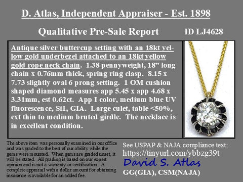 .62ct Old Mine Cut Diamond Collet Pendant