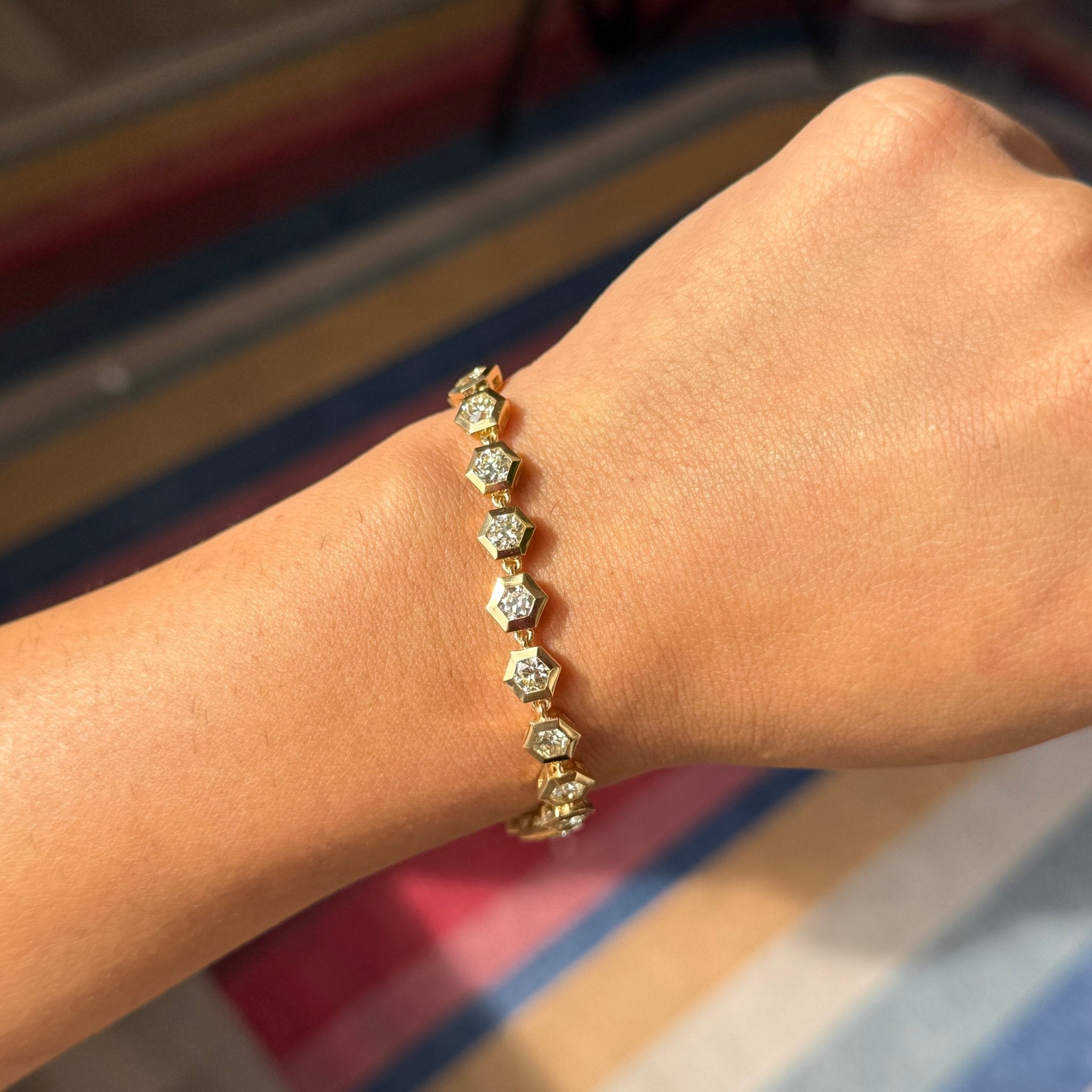 6.32ctw Old European Cut Diamond Hexagonal Bezel Bracelet