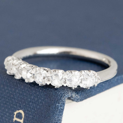 Antique lovers’ .63ctw Petite Old Mine Cut Diamond Half-Hoop Band in platinum, featuring rare Earth-mined Old Mine Cut Diamonds