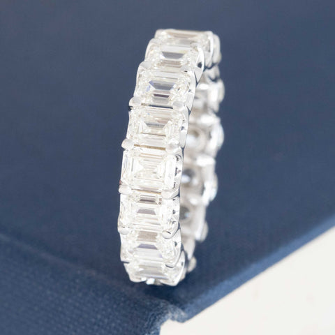 6.40ctw Emerald & Round Cut Diamond Eternity Band