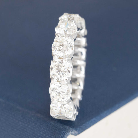 6.40ctw Emerald & Round Cut Diamond Eternity Band