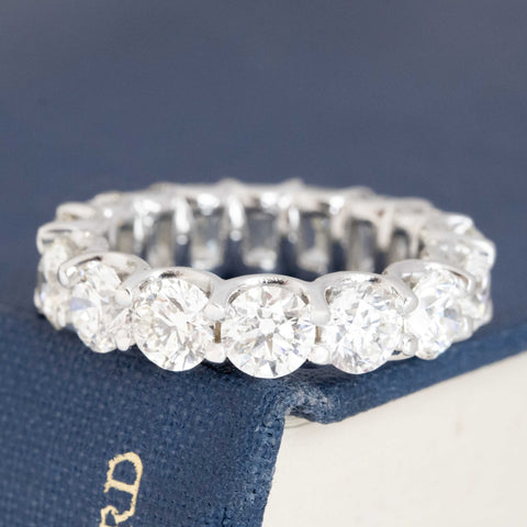 6.40ctw Emerald & Round Cut Diamond Eternity Band