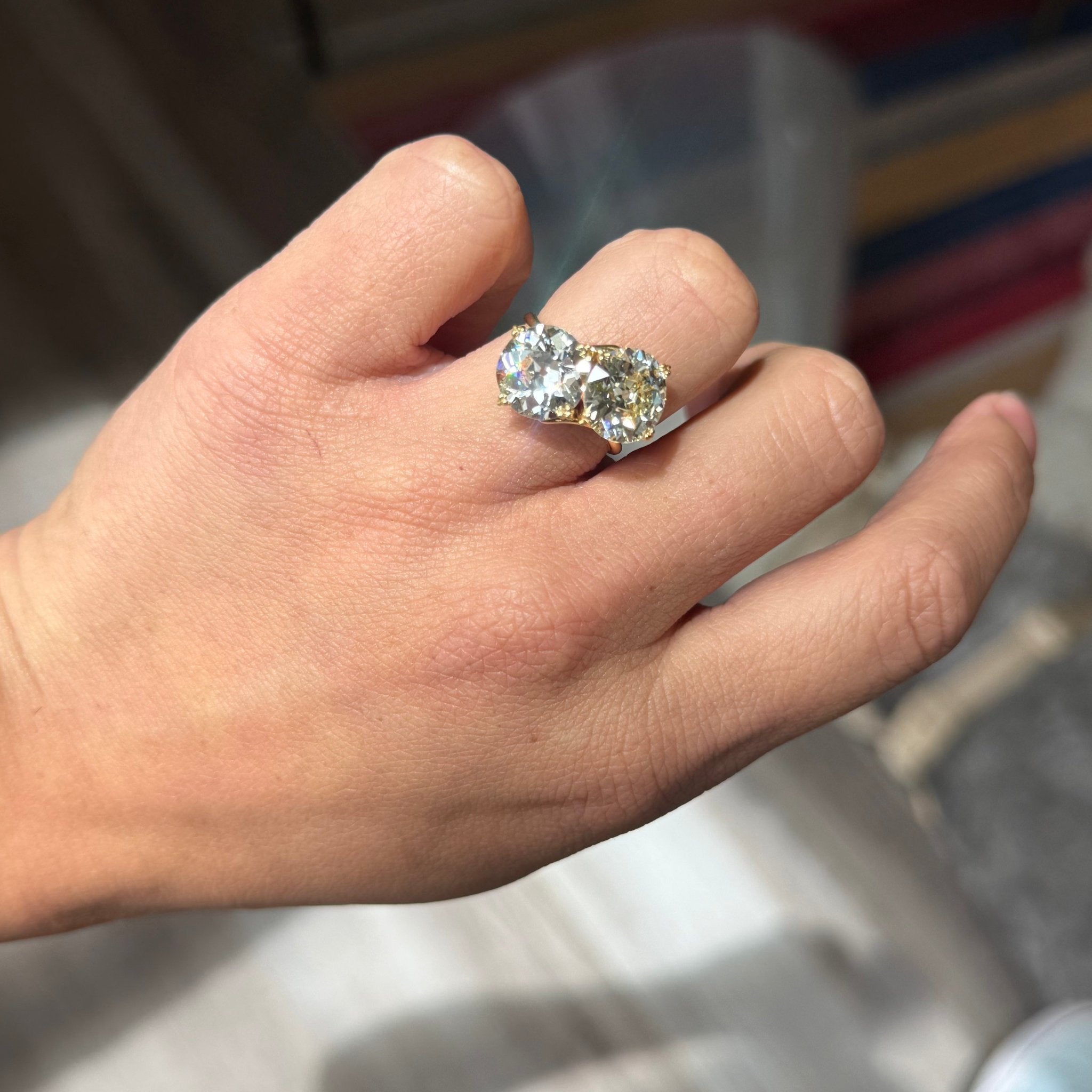 6.49ctw Old European Cut Diamond Toi et Moi Bypass Ring