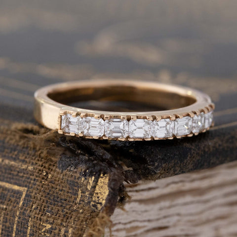 Historic style .64ctw Emerald Cut Diamond 8-Stone Band wedding band with Antique Diamonds, unique heirloom in rose gold