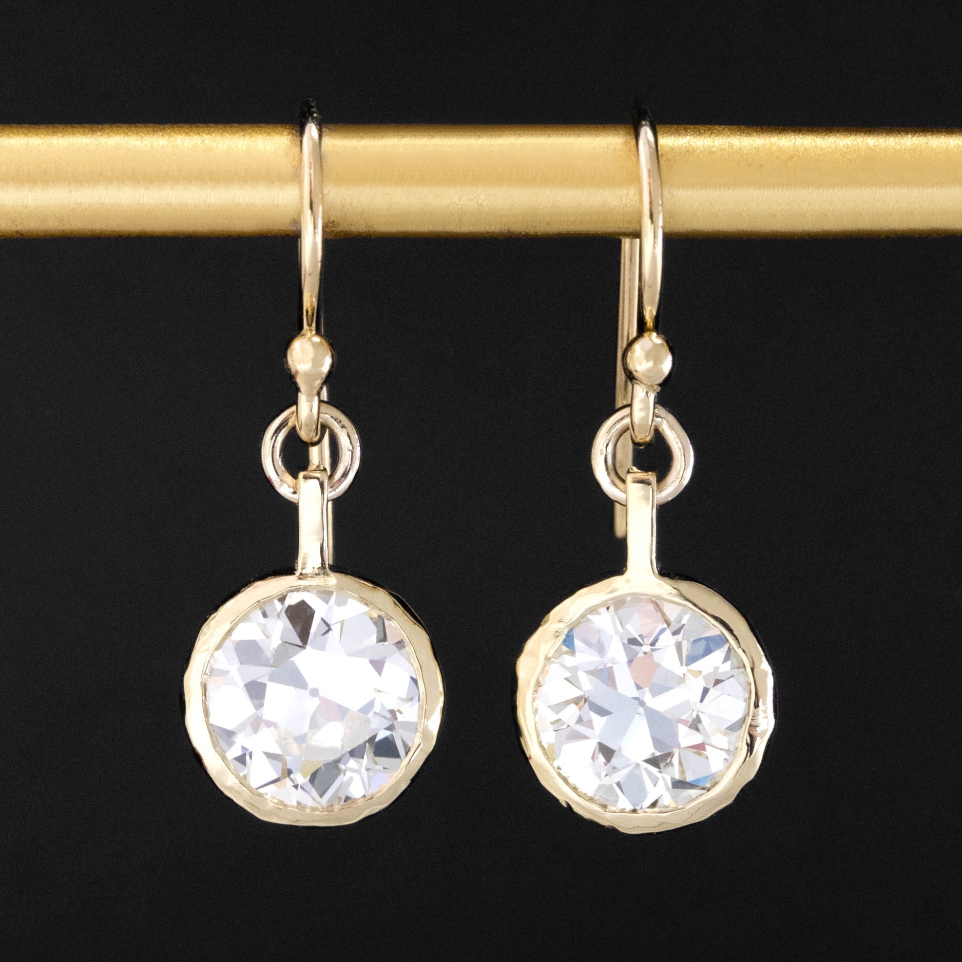 6.51ctw Old European Cut Diamond Bezel Drop Earrings GIA