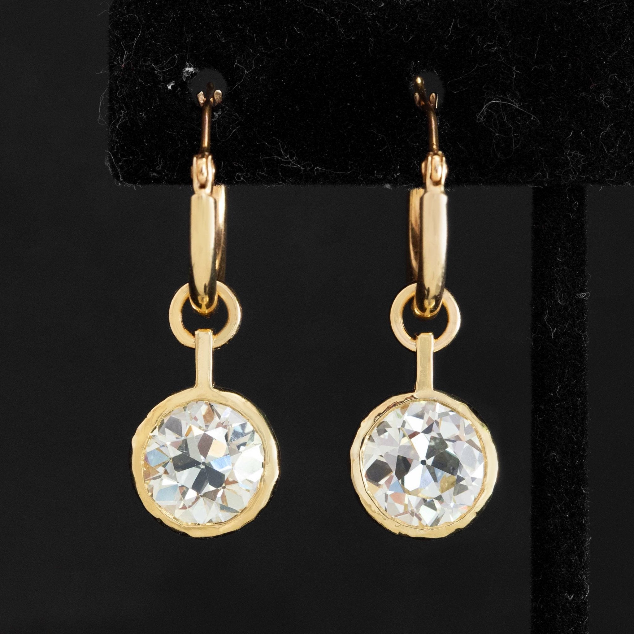 6.51ctw Old European Cut Diamond Bezel Earring "Charms", GIA