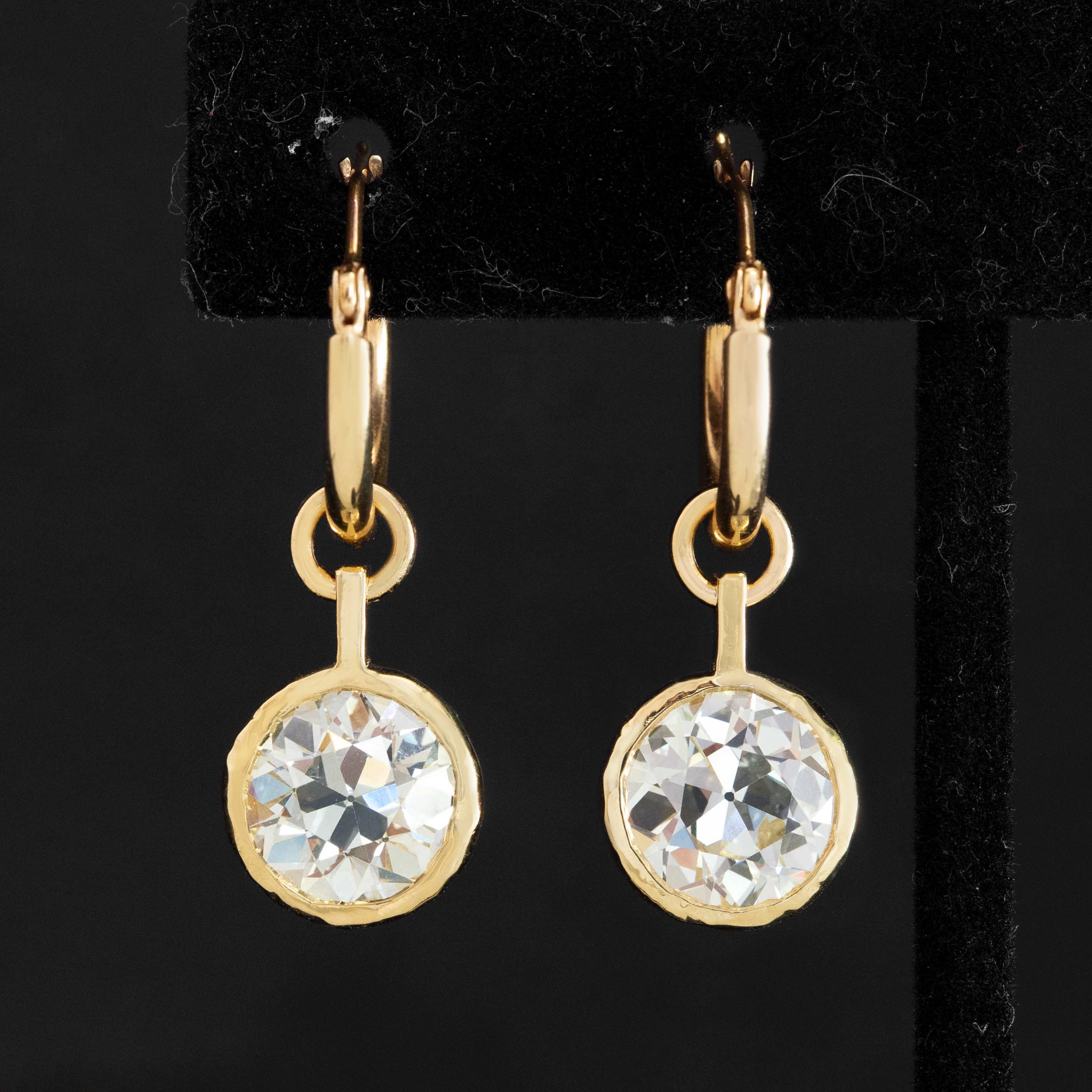 6.51ctw Old European Cut Diamond Bezel Earring "Charms", GIA