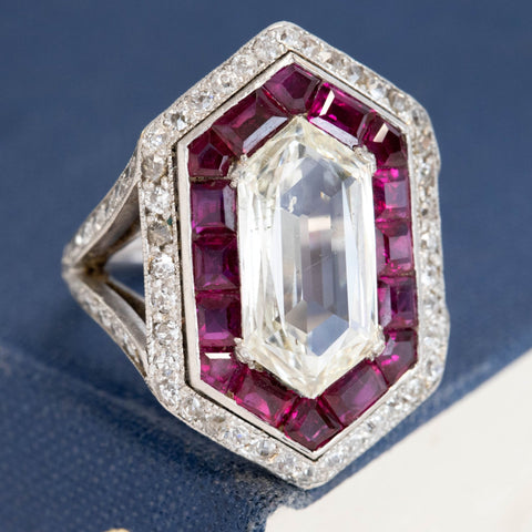 6.56ctw Victorian Shield Cut Diamond & Ruby Ring