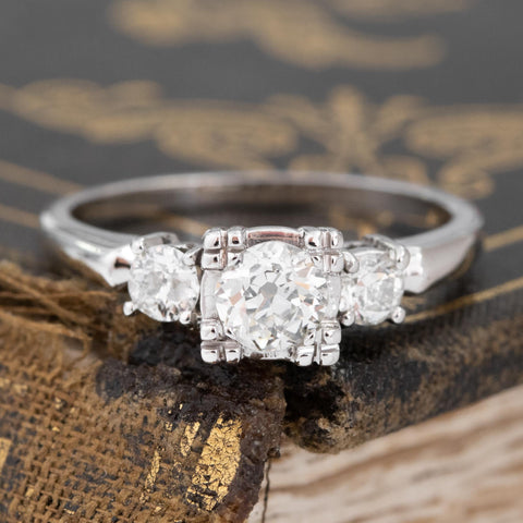.65ctw Old European Cut Diamond Trilogy Ring