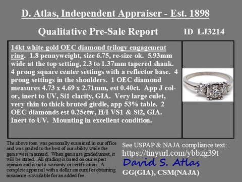 .65ctw Old European Cut Diamond Trilogy Ring