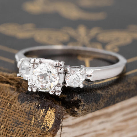 .65ctw Old European Cut Diamond Trilogy Ring