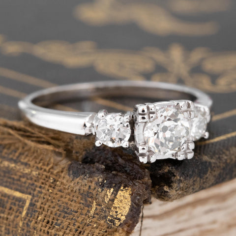 .65ctw Old European Cut Diamond Trilogy Ring