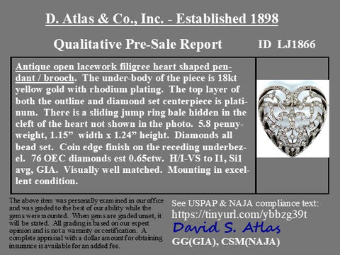 .65ctw Victorian Heart Diamond Convertible Pin/Pendant