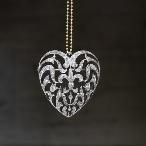 .65ctw Victorian Heart Diamond Convertible Pin/Pendant