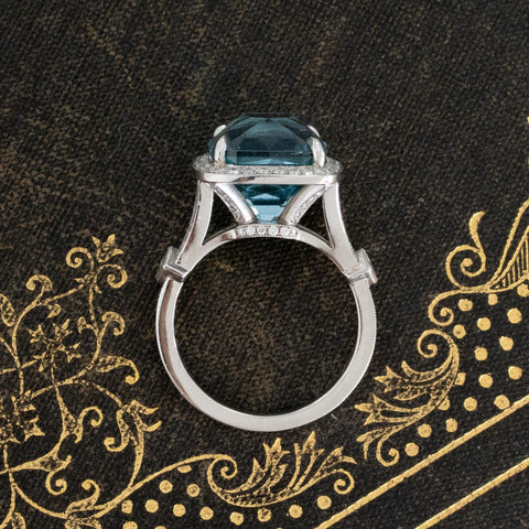 6.64ctw Aquamarine & Diamond Halo Ring by Canera
