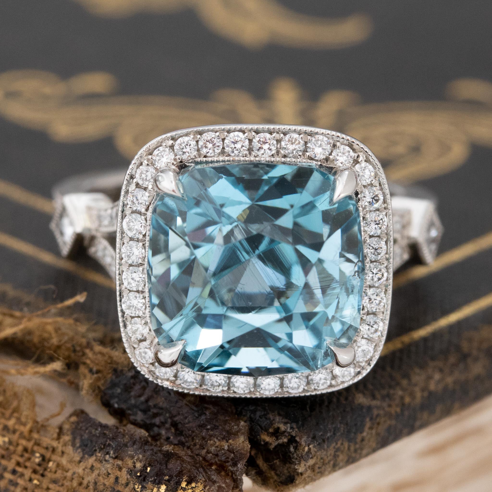 6.64ctw Aquamarine & Diamond Halo Ring by Canera