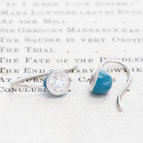 0.67ctw old European cut diamond blue enamel Dot earrings in platinum