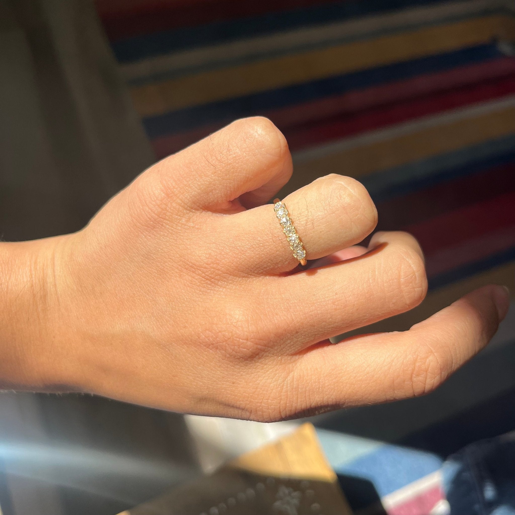 Jewels by Grace vintage 7 stone Old Mine band ring worn on hand