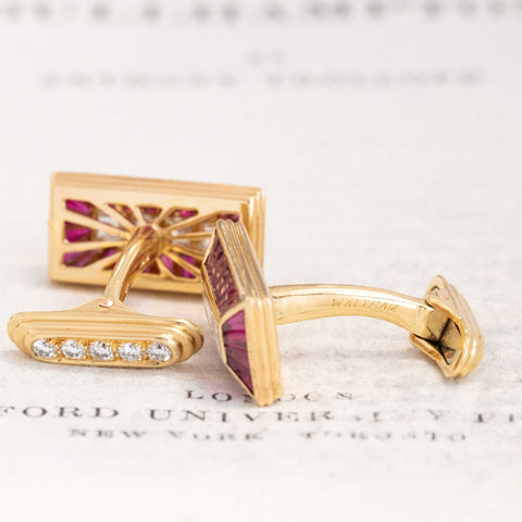 6.80ctw Vintage Diamond & Ruby Cufflinks French