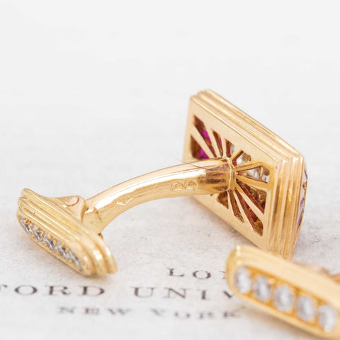 6.80ctw Vintage Diamond & Ruby Cufflinks French