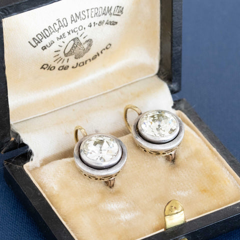 6.81ctw Antique Old European Cut Diamond Dormeuse Bezel Earrings