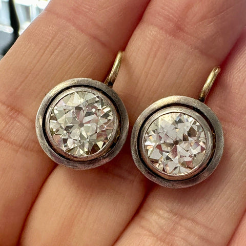 6.81ctw Antique Old European Cut Diamond Dormeuse Bezel Earrings