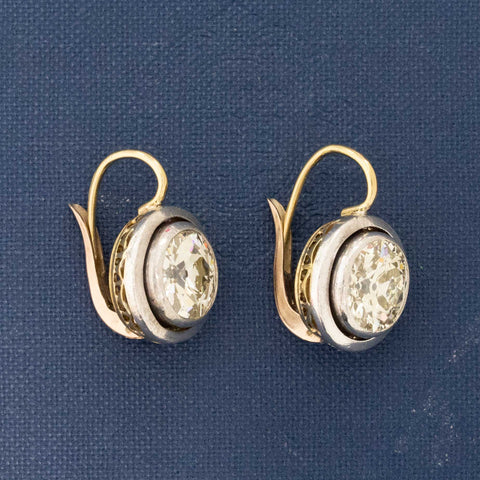 6.81ctw Antique Old European Cut Diamond Dormeuse Bezel Earrings
